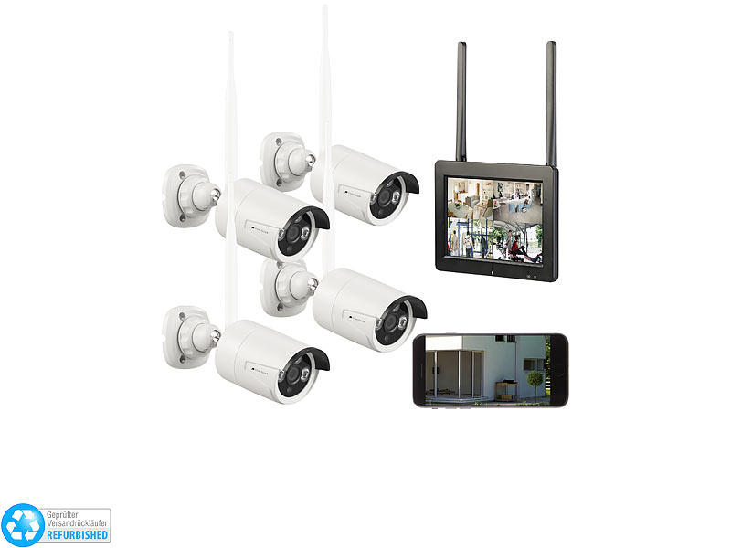 ; Netzwerk-Überwachungssysteme mit Rekorder, Kamera, Personenerkennung und App, Netzwerk-Überwachungssysteme mit HDD-Recorder & IP-KamerasAkkubetriebene IP-Full-HD-Überwachungskameras mit Apps 