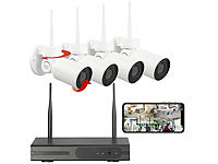 VisorTech Funk-Überwachungssystem mit HDD-Rekorder, 4 PT-Kameras, App, H.265; Netzwerk-Überwachungssysteme mit Rekorder, Kamera, Personenerkennung und App Netzwerk-Überwachungssysteme mit Rekorder, Kamera, Personenerkennung und App 