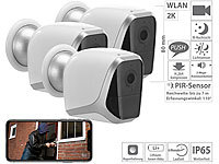 VisorTech 3er-Set 2K-WLAN-IP-Kamera mit Akku, App, 1 Jahr Stand-by, 3 MP, IP65; Überwachungskameras (Funk) Überwachungskameras (Funk) Überwachungskameras (Funk) Überwachungskameras (Funk) 