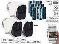 VisorTech 3er-Set IP-HD-Überwachungskameras mit App, IP65, 12 Akkus; Wildkameras Wildkameras Wildkameras Wildkameras 