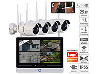 VisorTech Funk-Überwachungssystem mit Display, HDD-Rekorder, 4 IP-Kameras & App; Netzwerk-Überwachungssysteme mit HDD-Recorder & IP-Kameras, Akkubetriebene IP-Full-HD-Überwachungskameras mit Apps 