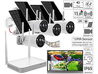 VisorTech 2K-Festplatten-Überwachungsrekorder + 4 Solar-Akku-Kameras, HDMI, App; GSM-Funk-Alarmanlagen 