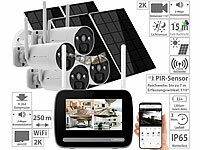 VisorTech Funk-Überwachungs-Set: Monitor-Rekorder + 4x 2K-Solar-Kamera, PIR, App