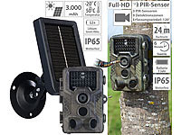 VisorTech Full-HD-Wildkamera mit 3 PIR-Sensoren, inkl. Akku-Solarpanel; Akkubetriebene IP-Full-HD-Überwachungskameras mit Apps Akkubetriebene IP-Full-HD-Überwachungskameras mit Apps 